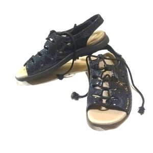 Pandere Tango Black Leather Snakeskin Embossed Bungee Comfort Sandals